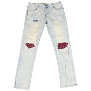 CJ Black Slim Straight Distressed Jeans Mens 34x32 Acid Wash‎ Denim Patch Street